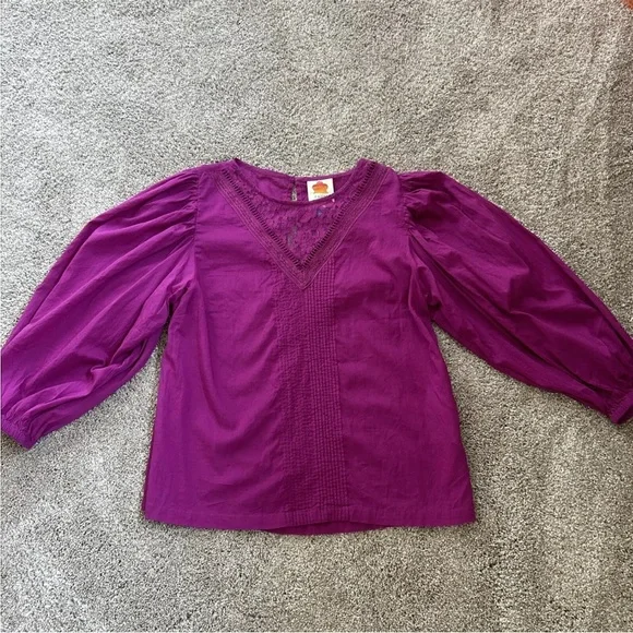 FARM RIO Anthropologie size S KELSIE Eyelet Blouse Top Magenta Purple - Picture 2 of 8